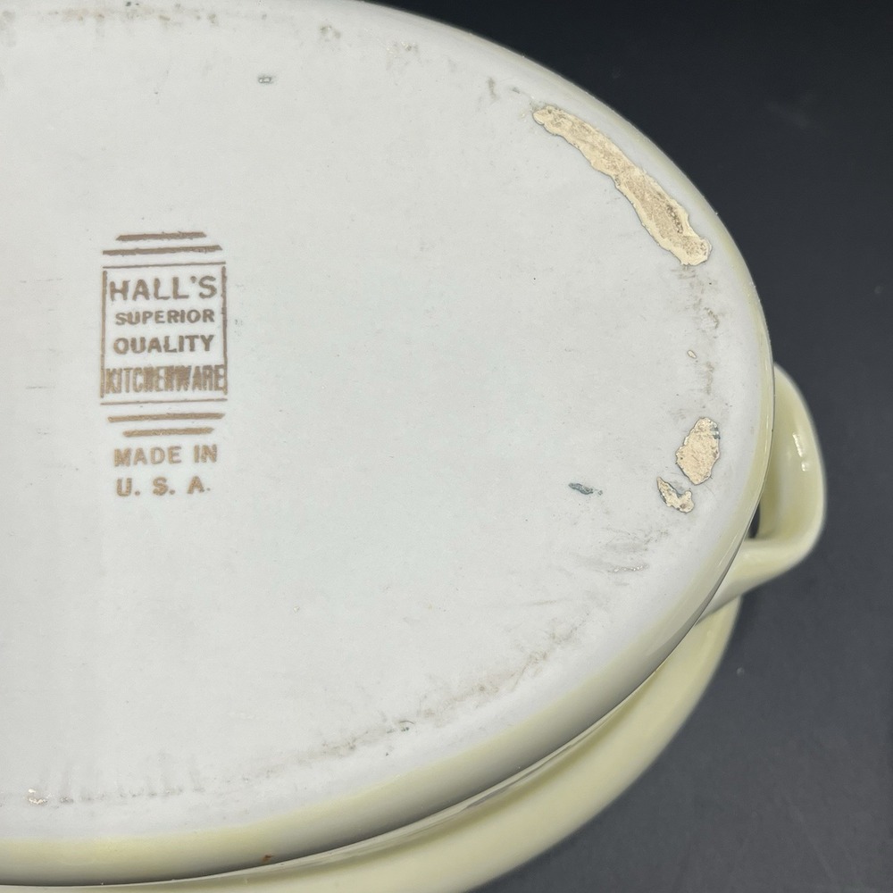 Hall Orange Poppy Casserole wLid‎ Oval Platinum Trim Orange Blue Green - Picture 8 of 11